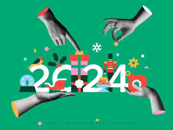 Frohe Weihnachten Und Ein Gutes Neues Jahr 2024 Vektorillustration Abstraktes lizenzfreie Stockillustrationen