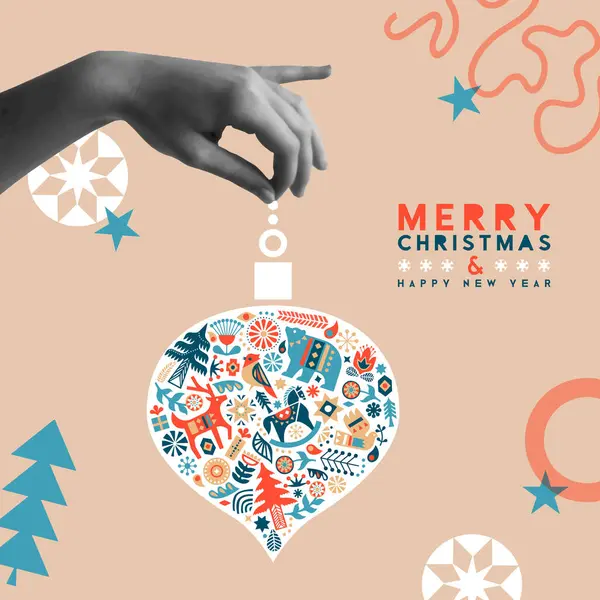 Boldog Karácsonyt Boldog Évet Üdvözlő Kártya Vektor Illusztráció Emberi Kéz Jogdíjmentes Stock Vektorok