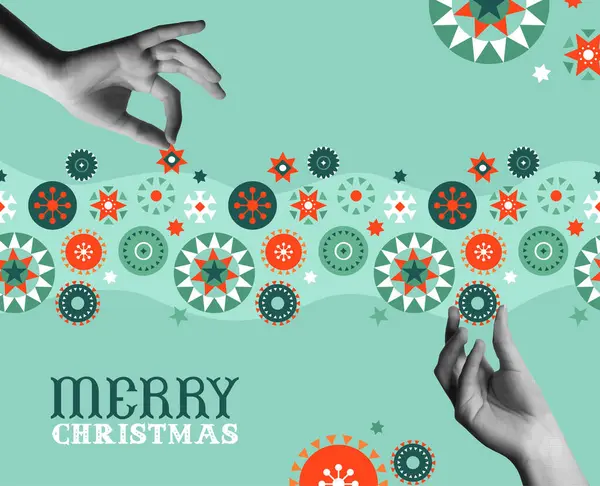 Boldog Karácsonyi Évjárat Üdvözlőkártya Vektor Illusztráció Geometrikus Skandináv Népművészeti Dísz Stock Vektor
