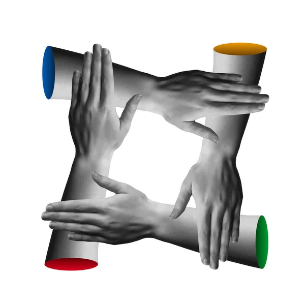 Иллюстрация Вектора Рабочей Идеи Разнообразные Человеческие Руки Соединились Модном Полутоновом Векторная Графика