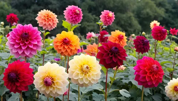 Beautiful Colorlful Dahlia Garden Summer Stock Photo