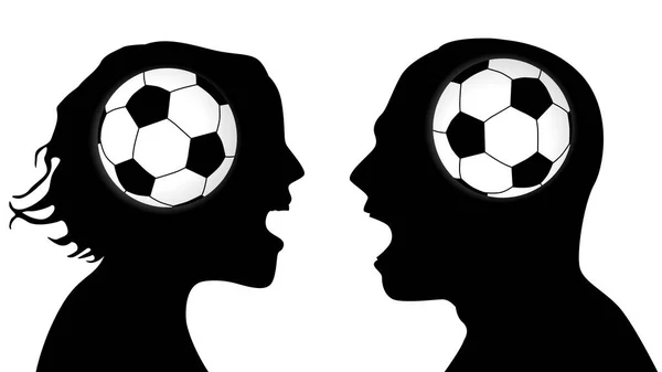 カタールサッカーワールドカップ2022 サッカー サッカー 男性と女性のファンは叫び チームを応援 ベクターシルエット — ストックベクタ