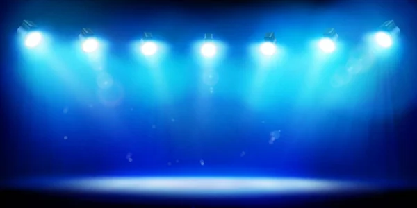 スタジアムの空のステージを照らすスポットライト 青の背景 展覧会の場所 ベクターイラスト — ストックベクタ