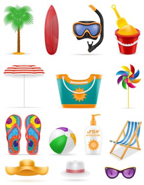 Beyaz arka plan üzerinde izole beach eğlence nesneleri hisse senedi vektör çizim