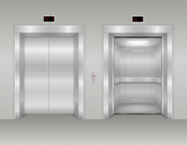 asansör modern ofis metal asansör stok vektör illüstrasyon beyaz arka plan izole