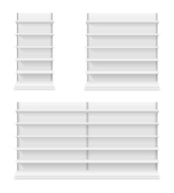 Tasarım stok vektörü illüstrasyonu için boş şablon ticareti için raf rafı beyaz arkaplanda izole edildi