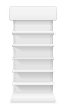 beyaz arka plan üzerinde izole tasarım stok vektör illüstrasyon için mal ve ürün boş şablon reklamını yapmak için bir işaret ile mağaza ticareti için raf raf