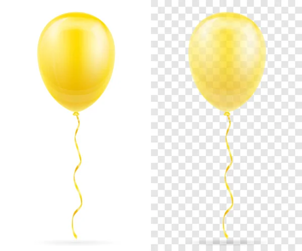 Uroczyste Żółte Przezroczyste Balony Pompowane Hel Wstążką Wektor Ilustracji Izolowane — Wektor stockowy