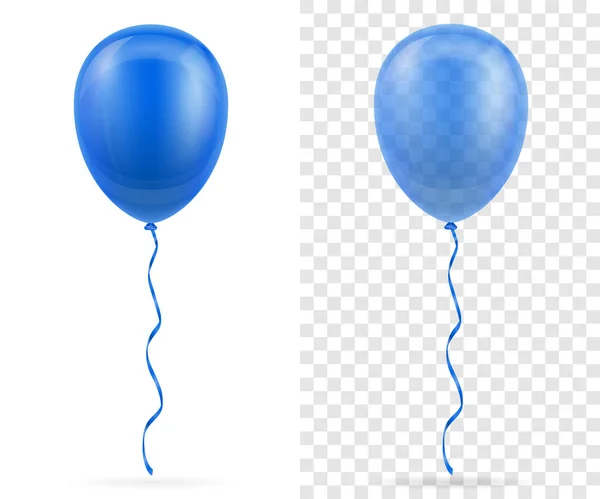 Ballons Bleus Transparents Pompés Hélium Avec Illustration Vectorielle Ruban Isolé — Image vectorielle