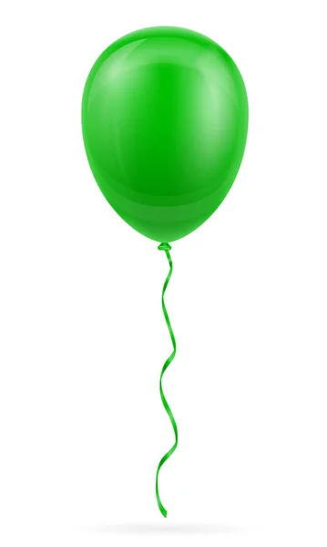 白い背景で隔離のリボン株式ベクトル図でヘリウムを励起緑のお祝い風船 — ストックベクタ