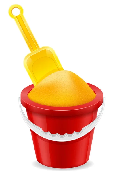 Beach Red Bucket Yellow Shovel Childrens Toy Sand Stock Vector — Stock Vector