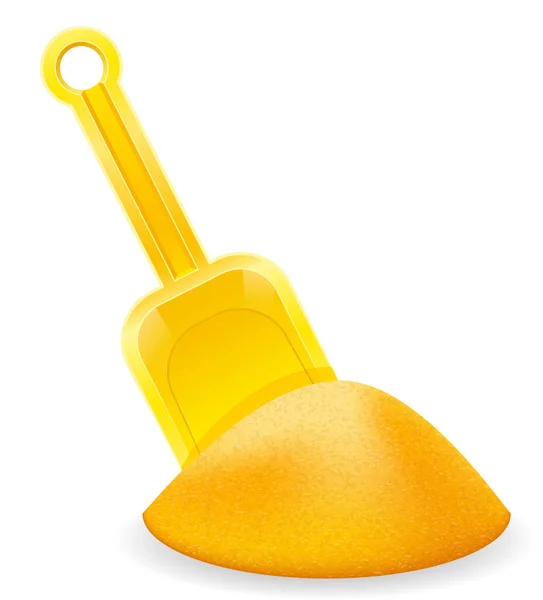 黄色ビーチ砂株式ベクトル図が白い背景で隔離の子供のおもちゃのシャベル — ストックベクタ