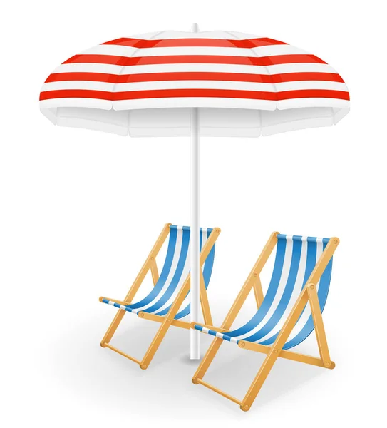 Spiaggia Attributi Ombrello Sedia Sdraio Stock Vettore Illustrazione Isolato Sfondo — Vettoriale Stock