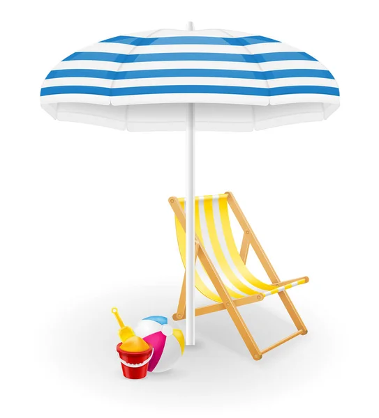 Атрибуты Пляжа Зонтик Палуба Кресло Векторные Иллюстрации Изолированы Белом Фоне — стоковый вектор