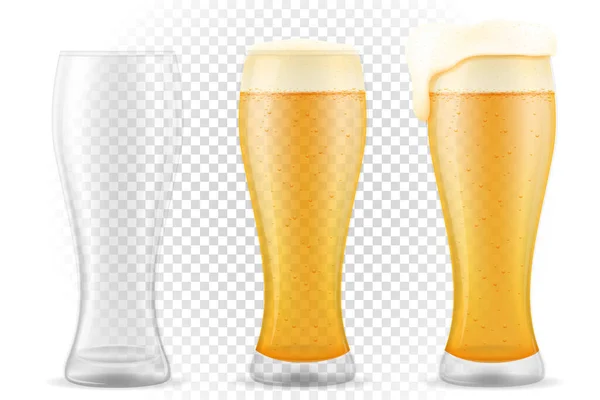 啤酒在玻璃透明的股票矢量插图在白色背景上隔离 — 图库矢量图片
