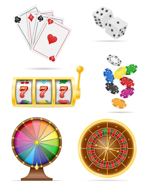 Objets Équipements Casino Mis Icônes Illustration Vectorielle Stock Isolé Sur — Image vectorielle