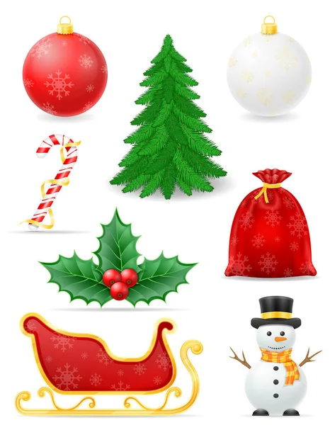 Natale Oggetti Set Icone Stock Vettore Illustrazione Isolato Sfondo Bianco — Vettoriale Stock