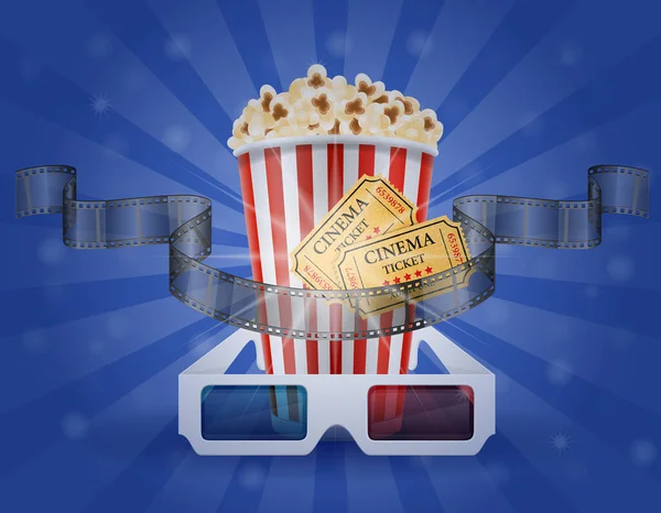 Vstupenky Kina Koncept Popcorn Film Brýle Pro Prohlížení Zásob Vektorové — Stockový vektor