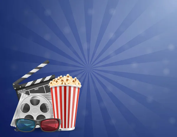 Concept Popcorn Film Bioscoopkaartjes Bril Voor Het Bekijken Van Voorraad — Stockvector