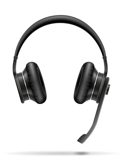 Ρεαλιστική Μαύρα Ακουστικά Εικονογράφηση Διάνυσμα Απόθεμα Απομονώνονται Λευκό Φόντο — Διανυσματικό Αρχείο