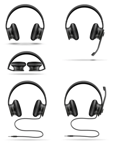 Реалістичні Чорні Навушники Запас Векторні Ілюстрації Ізольовані Білому Фоні — стоковий вектор