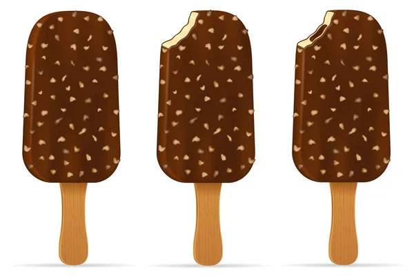 白い背景で隔離のスティック株式ベクトル図でチョコレート艶出しでアイスクリーム — ストックベクタ