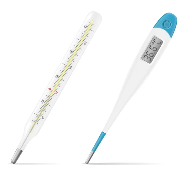 Elektronische Kwik Medische Thermometer Voorraad Vectorillustratie Geïsoleerd Witte Achtergrond — Stockvector