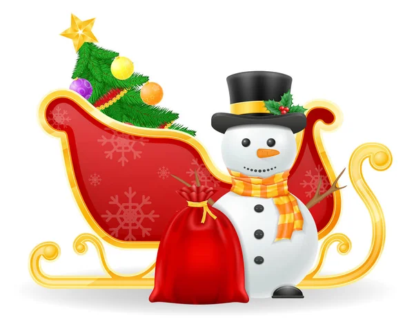 Natale Santa Claus Slitta Stock Vettore Illustrazione Isolato Sfondo Bianco — Vettoriale Stock