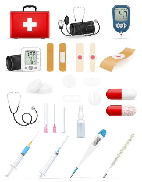 Medizinisches Set Symbole Geräte Werkzeuge Und Objekte Bestand Vektor Illustration — Stockvektor