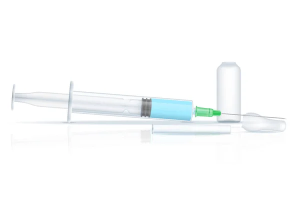 Medicinsk Spruta Med Ampull För Injektion Lager Vektorillustration Isolerade Vit — Stock vektor