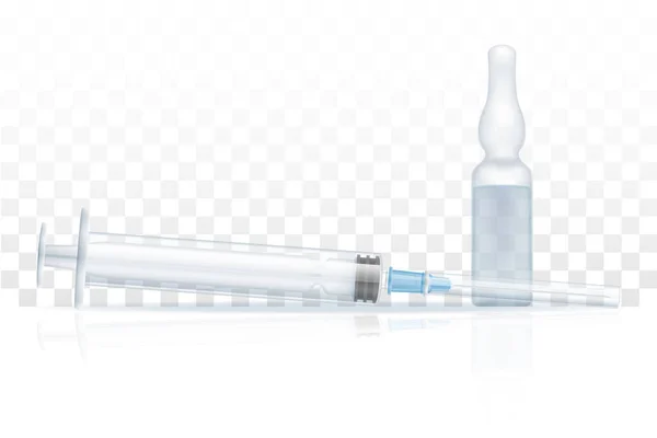 Medizinische Spritze Mit Ampulle Für Injektionsstockvektordarstellung Isoliert Auf Weißem Hintergrund — Stockvektor