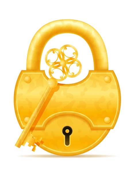 金色复古锁和关键股票矢量插图在白色背景上隔离 — 图库矢量图片