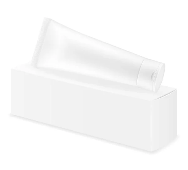 白い背景に隔離されたデザインストックベクトルイラストのための歯磨き粉空のテンプレートのボックス包装とチューブ — ストックベクタ