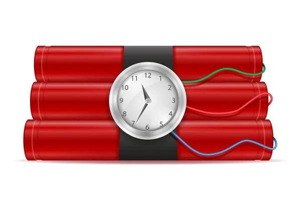 Dynamiet Rode Stok Met Clockwork Stock Vector Illustratie Geïsoleerd Witte — Stockvector