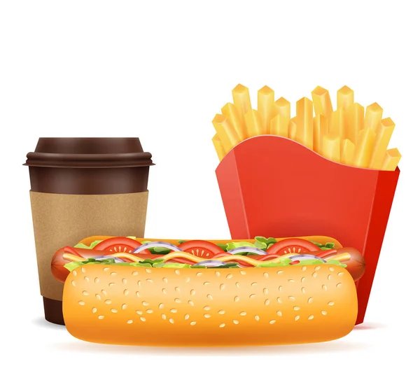 Fast Food Icone Hot Dog Caffè Patatine Fritte Stock Vettore — Vettoriale Stock