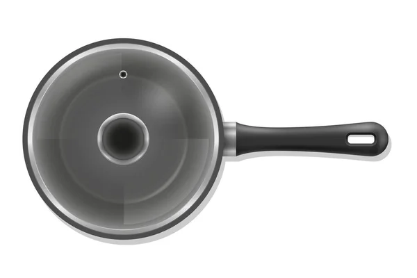 煎锅与透明盖在火库存载体插图上隔离在白色背景的油炸食品 — 图库矢量图片