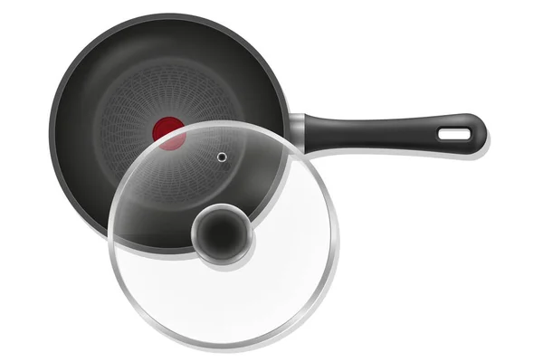 Poêle Frire Avec Couvercle Transparent Pour Les Aliments Frits Sur — Image vectorielle
