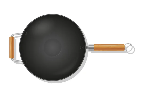 Sütés Pan Wok Megsütjük Élelmiszer Tűz Állomány Vektor Illusztráció Elszigetelt — Stock Vector