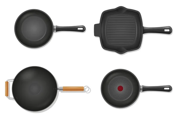 Koekenpan Voor Fry Voedsel Fire Stock Vector Illustratie Geïsoleerd Witte — Stockvector