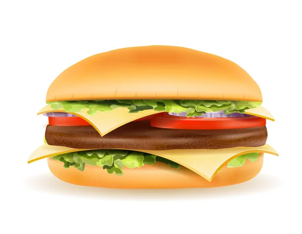 Hamburger Klasik Dengan Daging Cincang Bawang Tomat Dan Keju Dalam - Stok Vektor