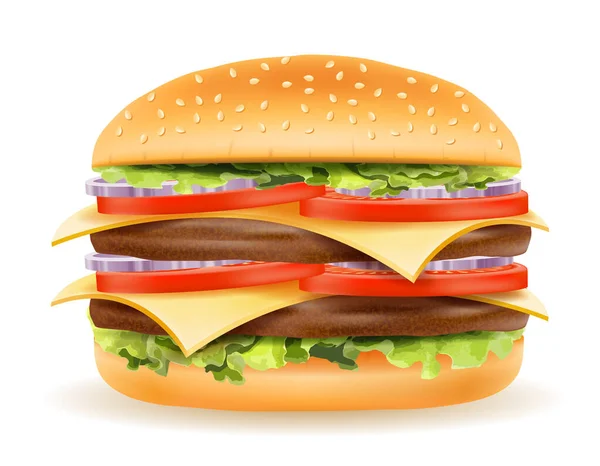 Класичний Гамбургер Ясом Подрібнити Томатну Цибулю Сир Бульйоні Векторні Ілюстрації — стоковий вектор
