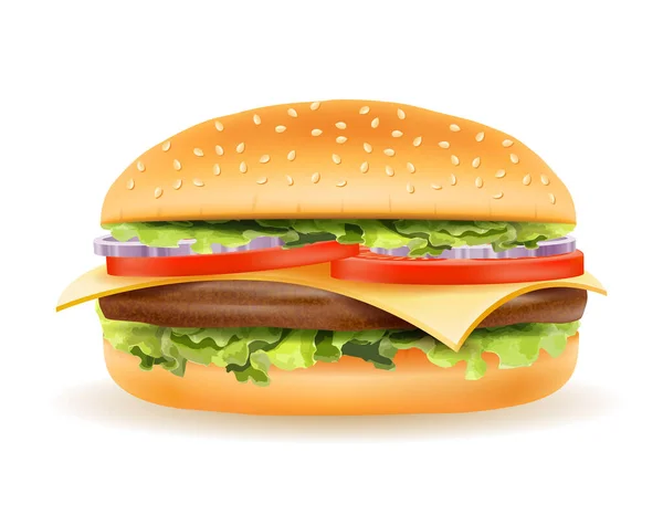 Класичний Гамбургер Ясом Подрібнити Томатну Цибулю Сир Бульйоні Векторні Ілюстрації — стоковий вектор