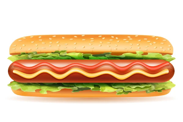 Hot Dog Gambar Vektor Makanan Cepat Saji Terisolasi Pada Latar - Stok Vektor