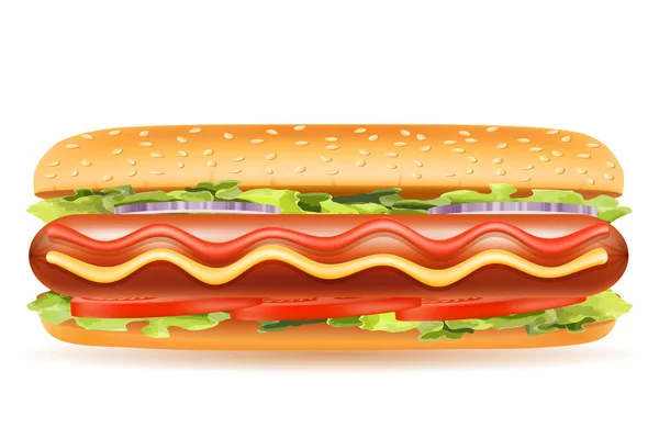 Hot Dog Gambar Vektor Makanan Cepat Saji Terisolasi Pada Latar - Stok Vektor