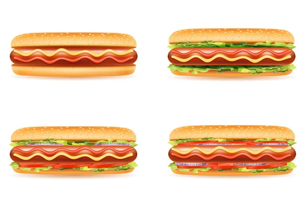 Hot Dog Fast Food Wektor Ilustracja Białym Tle — Wektor stockowy