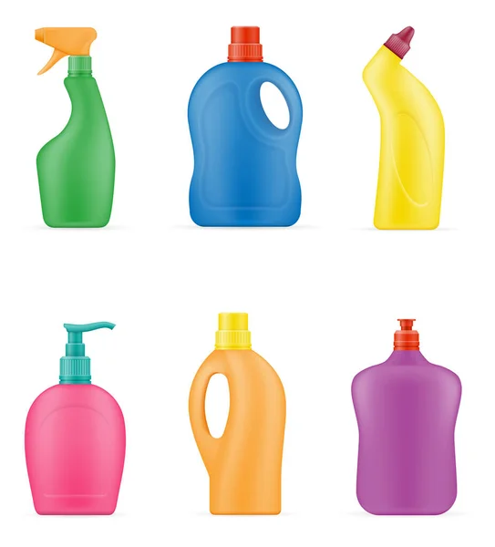 Produkty Czyszczenia Gospodarstw Domowych Butelce Plastikowy Białym Tle Puste Pusty — Wektor stockowy