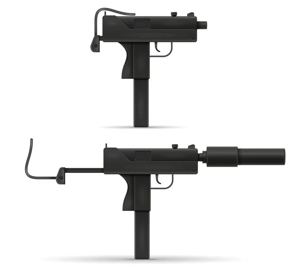 Submáquina Ametralladora Armas Stock Vector Ilustración Aislado Sobre Fondo Blanco — Archivo Imágenes Vectoriales
