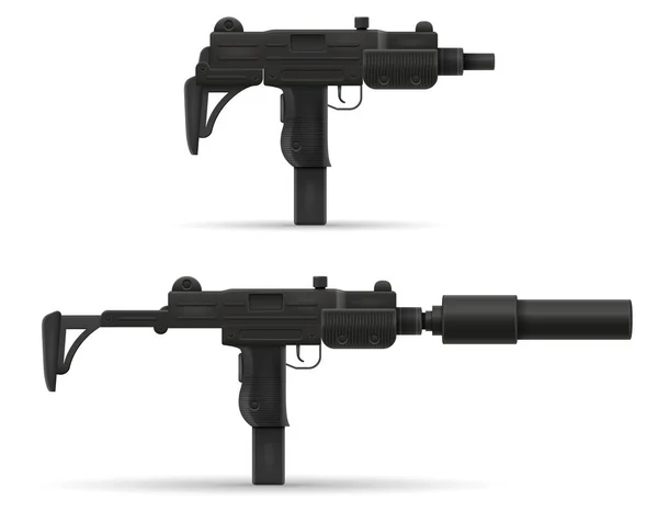 Submachine Maskingevär Hand Vapen Lager Vektorillustration Isolerade Vit Bakgrund — Stock vektor