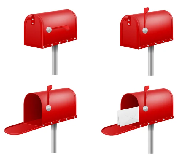Red Mail Box Retro Vintage Stock Vektor Illustration Isolerad Vit — Stock vektor
