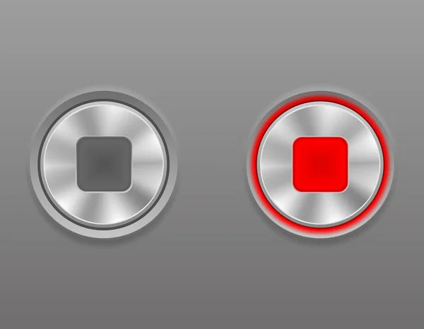 Metal Media Button Stop Position Stock Vector Illustration Gray Background — Stock Vector